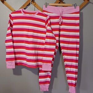 Hatley Organic Cotton Long Sleeve Pink Striped Pajama Set Womens Med